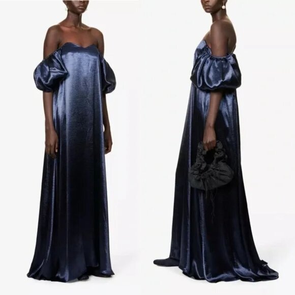 New Caroline Constas Palmer Off The Shoulder Navy Maxi Dress Evening Gown NWT XS - Picture 5 of 10